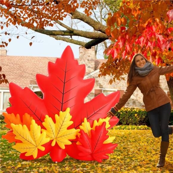 Maple Leaf Inflatable with LED Lights 6 Ft Fall Inflatables Outdoor - Picture 5 of 7